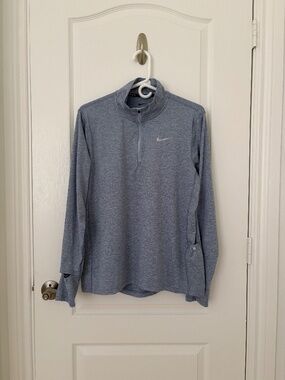 Nike Running Dri-FIT 1/4 Zip Long Sleeve Top Blue Thumbholes Size L Like New